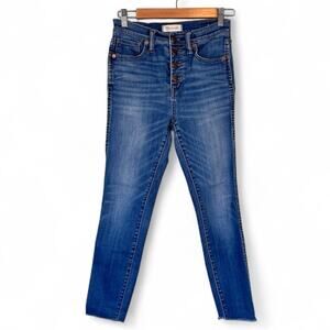 Madewell Blue 10in High Rise Skinny Crop Jeans Womens 26 Button Fly Raw Hem